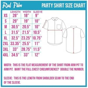 Zahal Rad palm Party shirts size chart