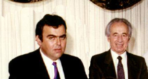 Uri with Prime Minister and currently State President Shimon Peres in Pretoria, South Africa